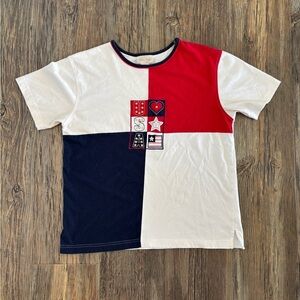 Studio Works Patriotic Tee Shirt Womens Sm Red White Blue Colorblock USA Vtg 90s